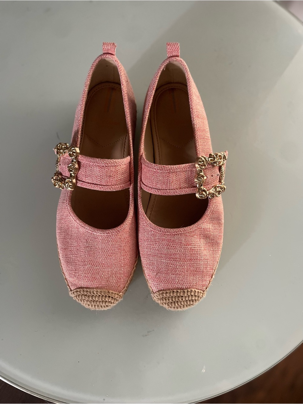 Sam Edelman Pink Mary Jane Espadrille Flats with Gold Buckle